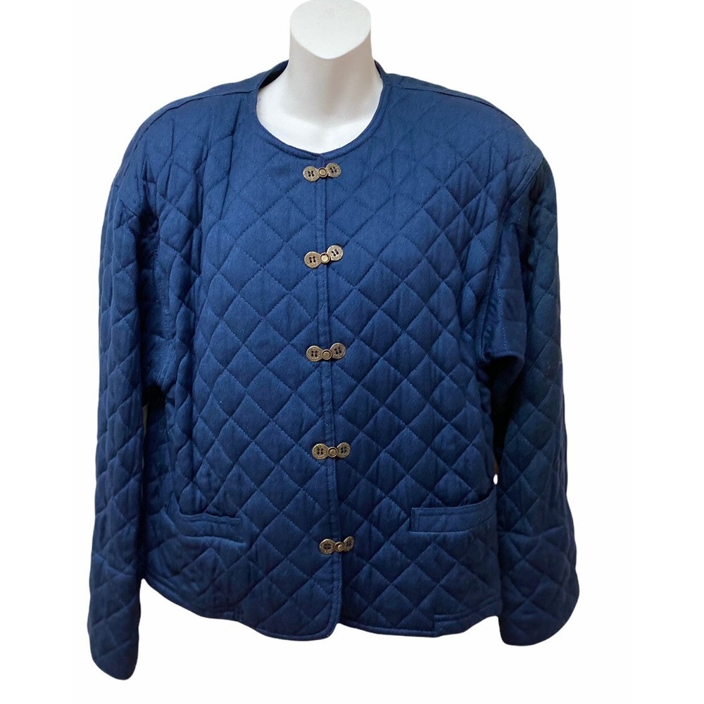 Vtg Carole Little 14 Rayon Crepe Quilted Art to Wear Jacket Blazer Gold Clasp